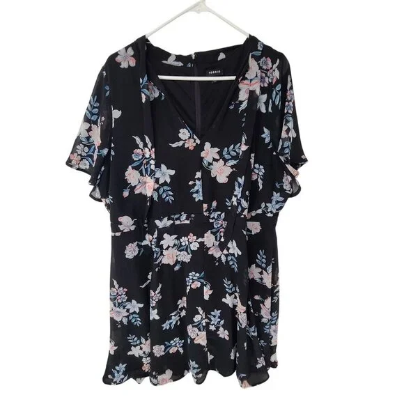 45 Torrid Women's Short Sleeve Midi Dress Black Floral Size 20 - Picture 2 of 7